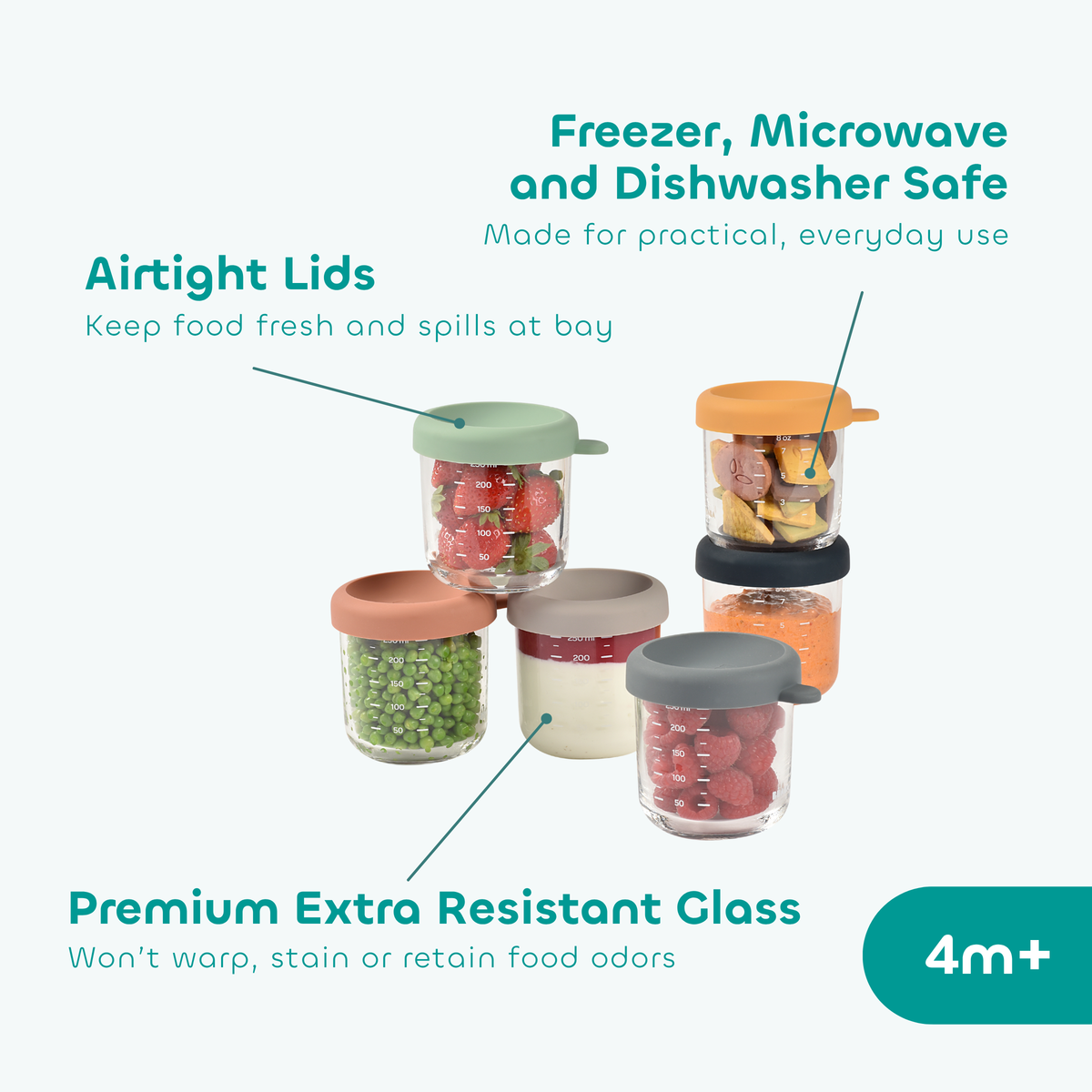 Set of 6 8oz Glass Baby Food Jars