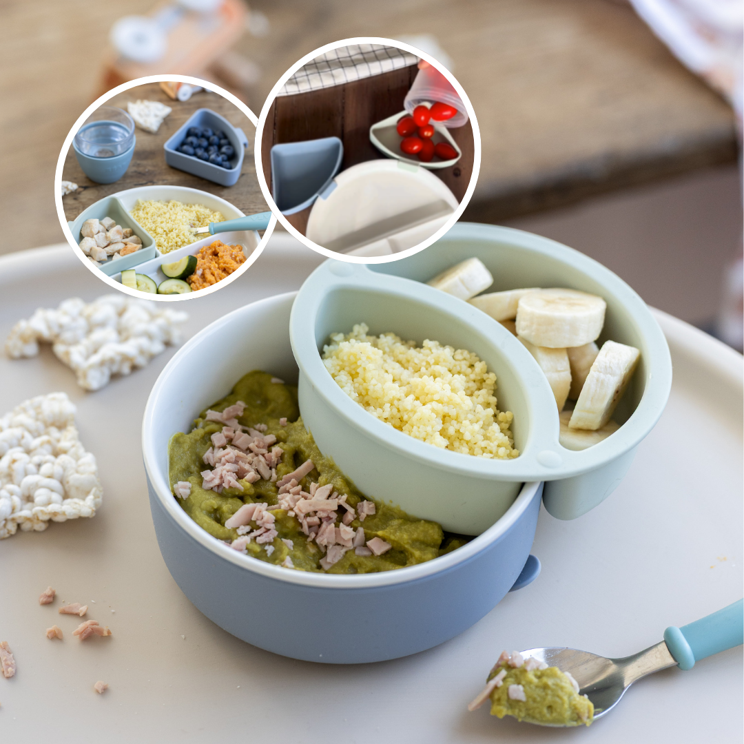 BEABA Porcelain Bowl Set with Silicone Suction Sleeve