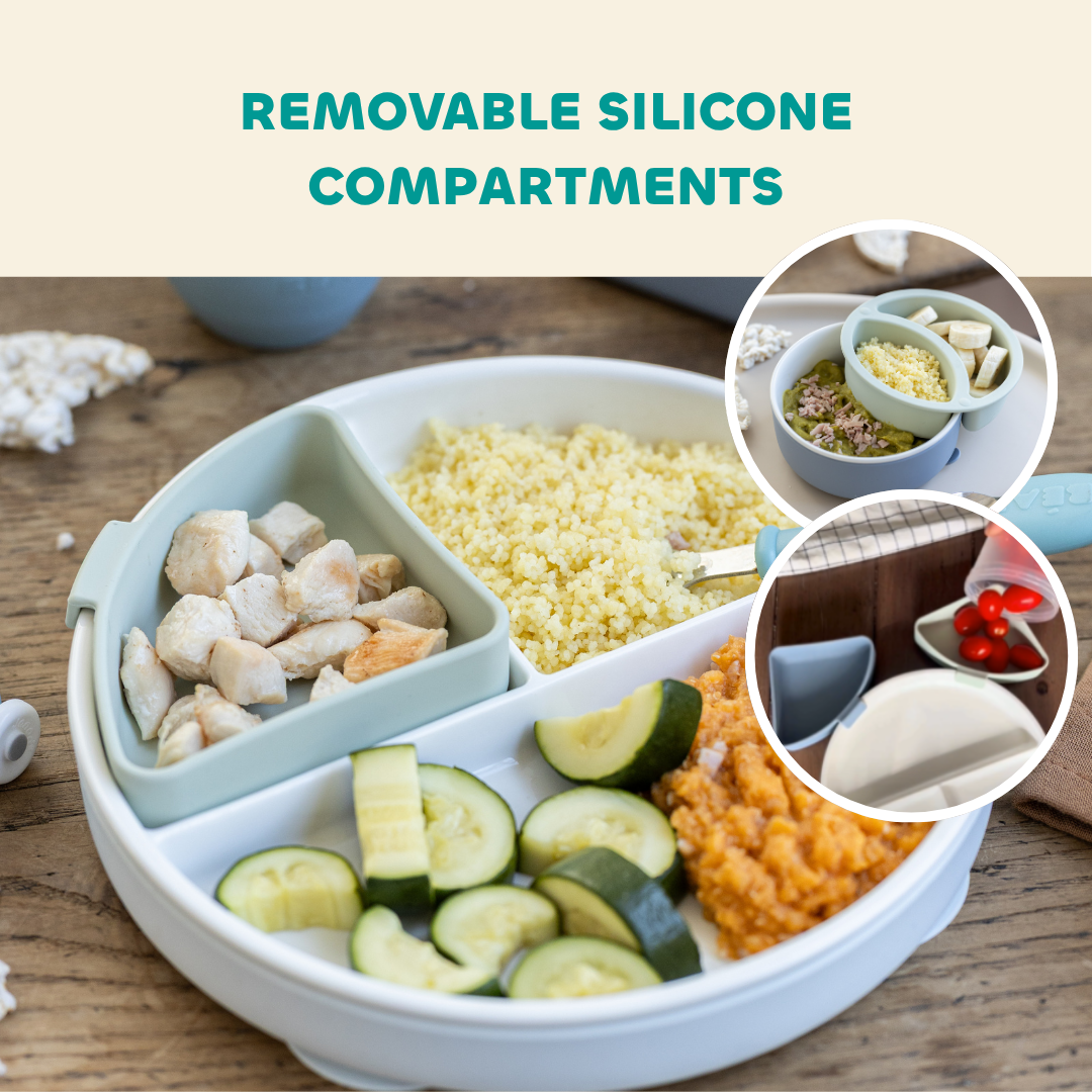 BEABA Mix & Match Porcelain Divided Plate Set with Silicone Suction Sleeve