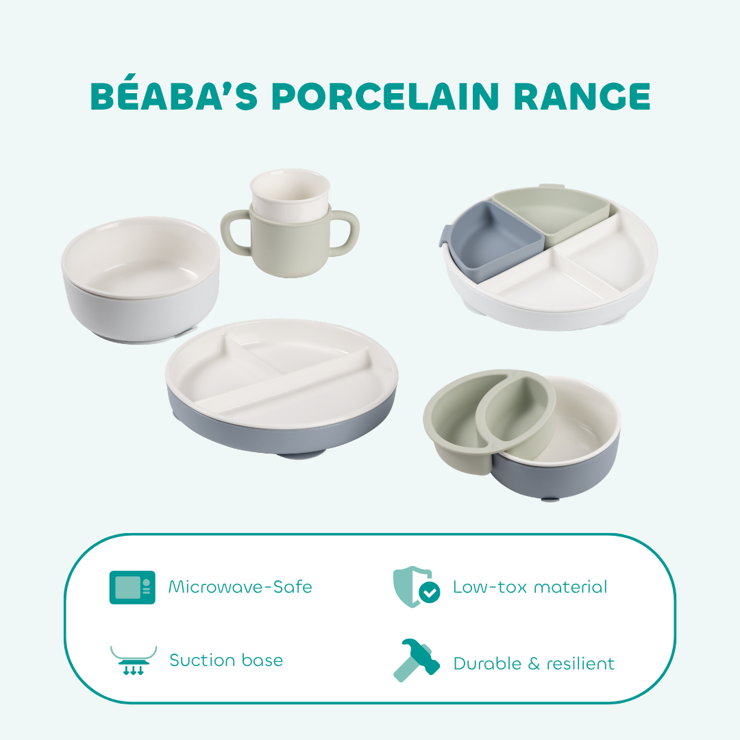 BEABA Porcelain Bowl Set with Silicone Suction Sleeve