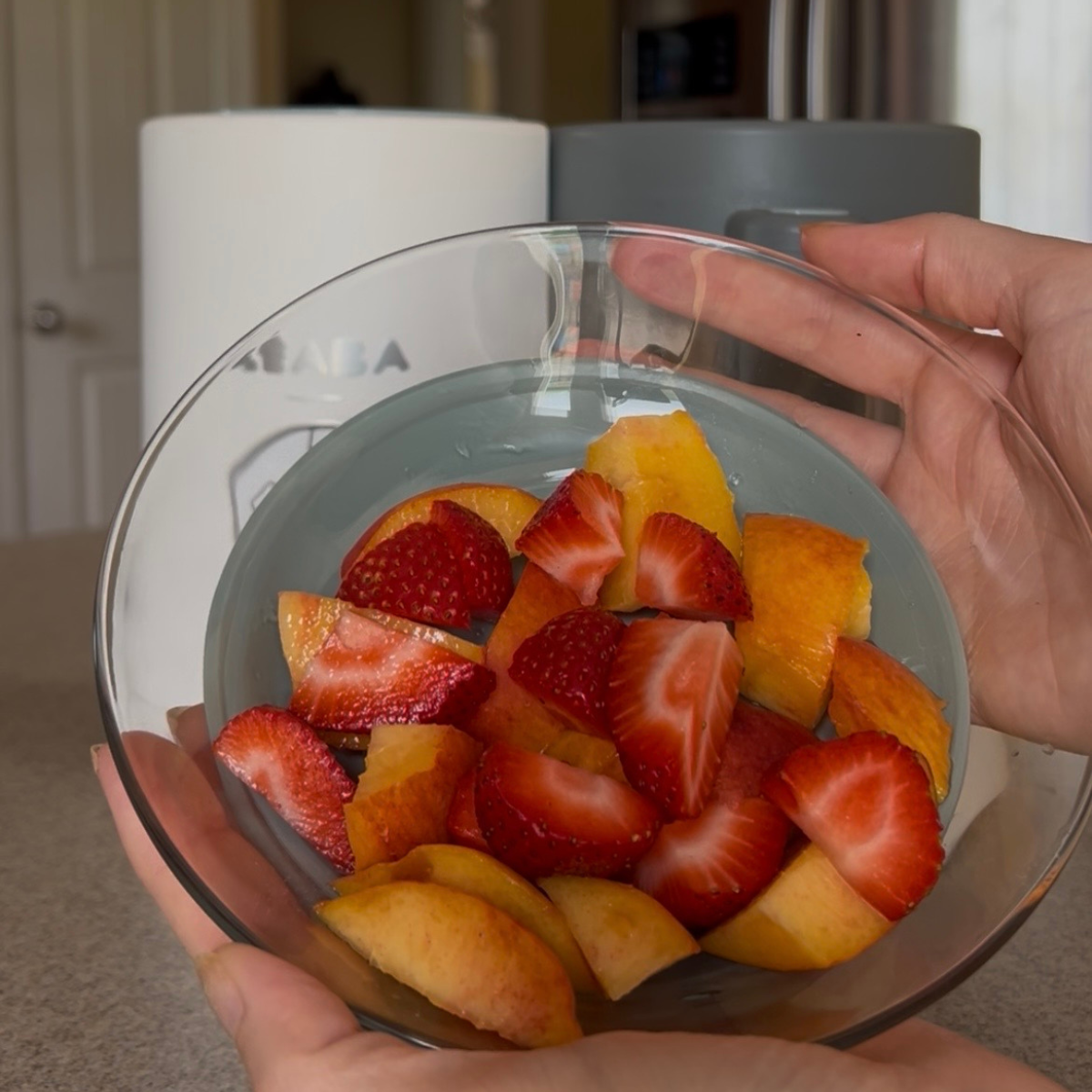 Summer Strawberry, Peach & Greek Yogurt Puree