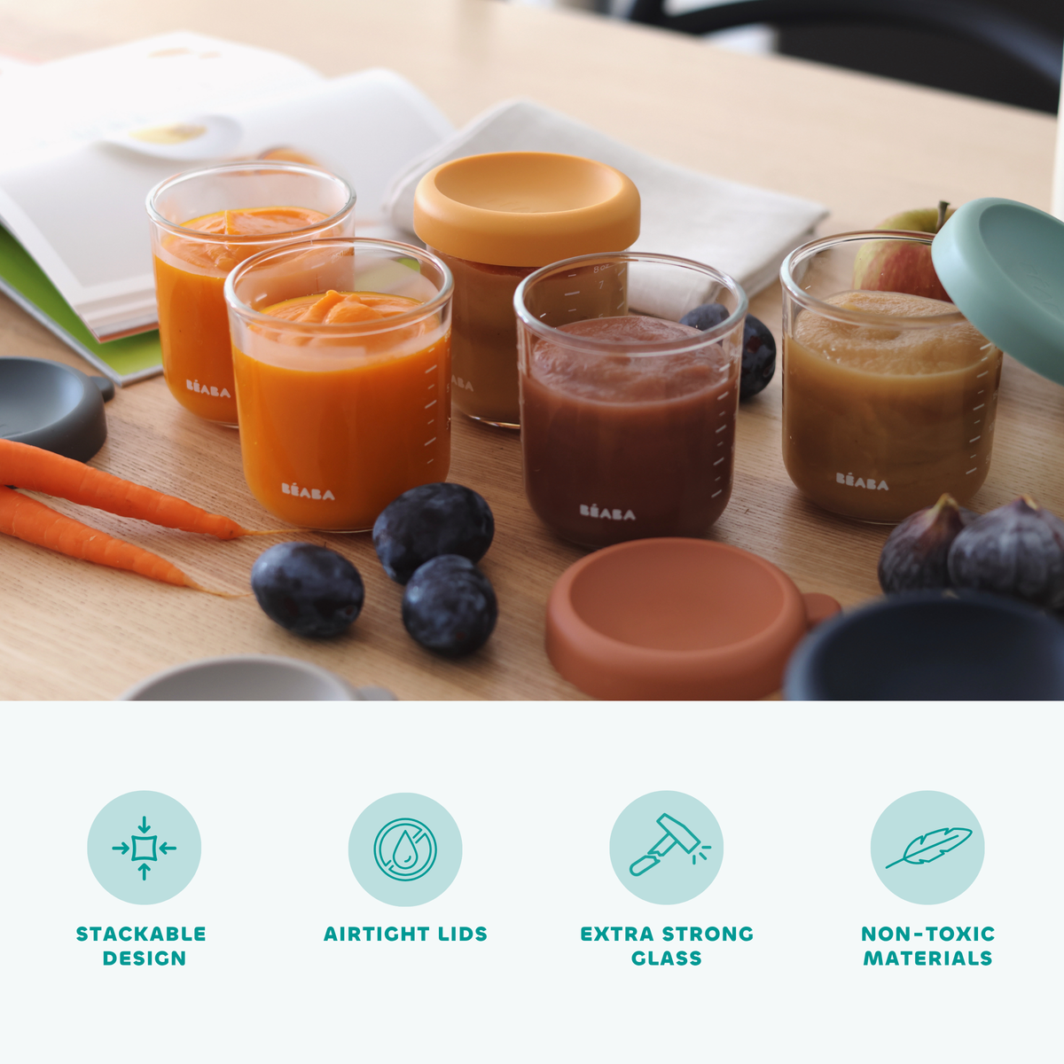 Set of 6 8oz Glass Baby Food Jars