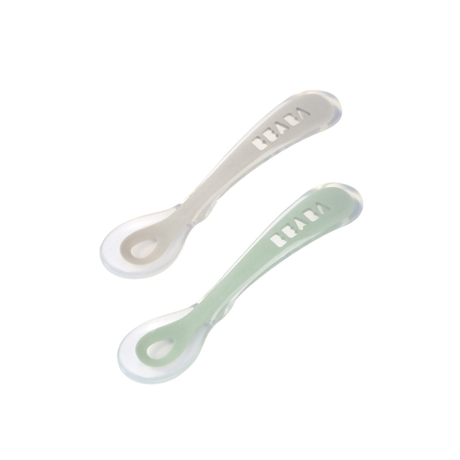 Lot 2 cuillères 2ème âge silicone avec boite de transport