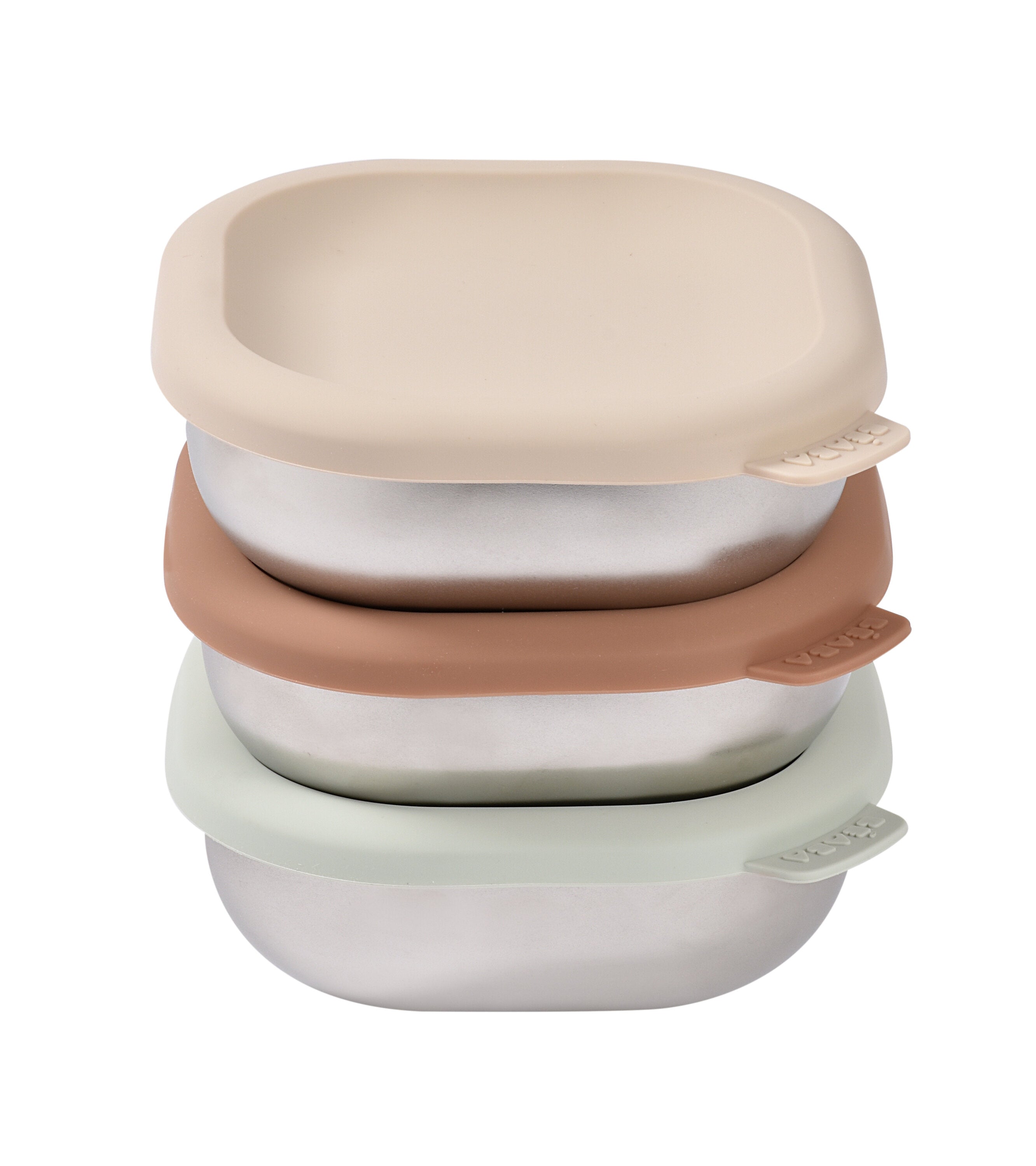 Beaba Microwave-Safe Stainless Steel Baby Bowls with Lid Set of 3
