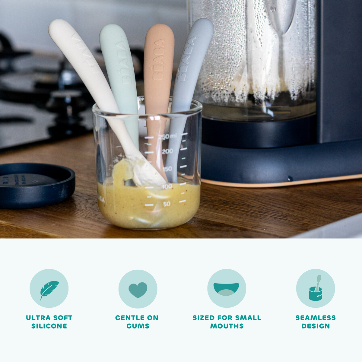 Set of 4 Easy-Grip 1st Stage Single Tone Silicone Spoons