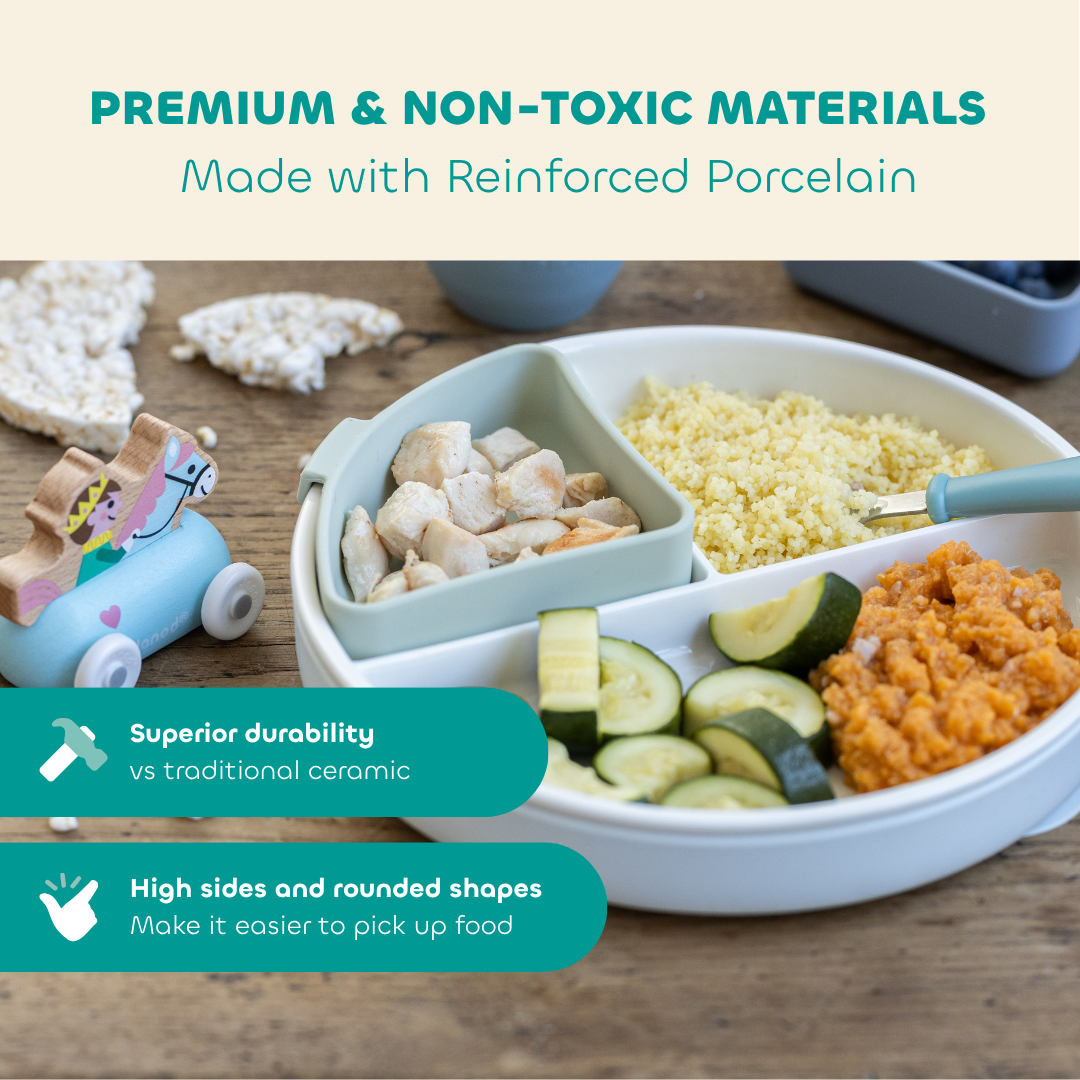 BEABA Mix & Match Porcelain Divided Plate Set with Silicone Suction Sleeve