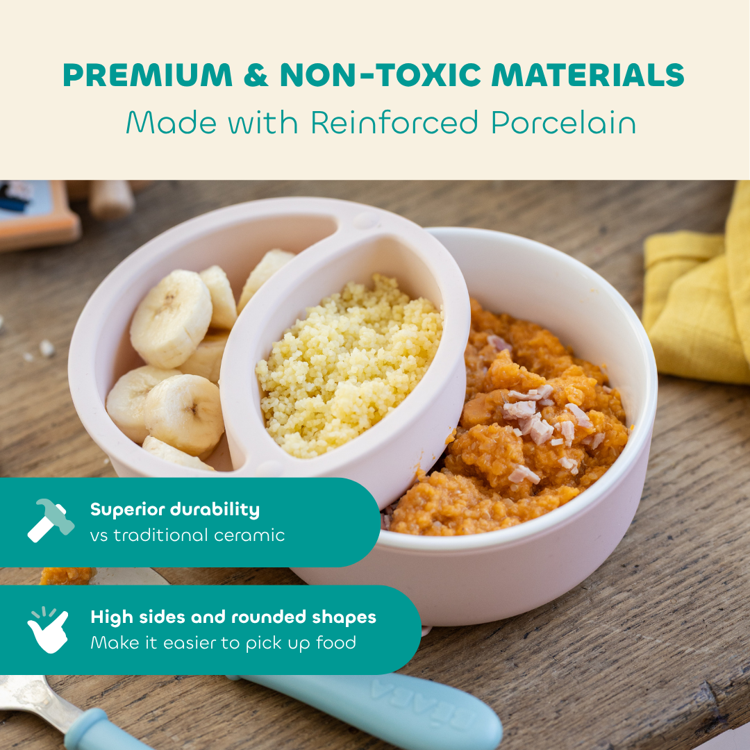 BEABA Porcelain Bowl Set with Silicone Suction Sleeve